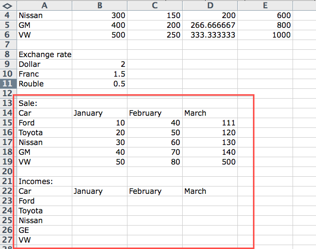 Excel formulas list